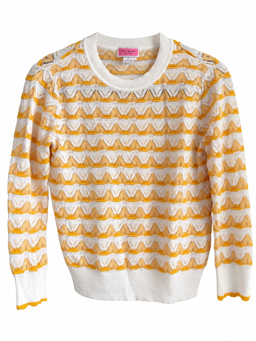 Kate Spade Cream Yellow Pointelle Knit Sweater Top XS